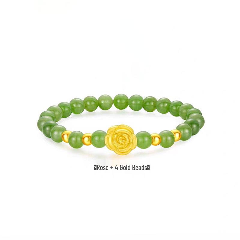 Золотой браслет 999 пробы в виде цветка розы с пресноводным жемчугом - Подарок из чистого золота для женщины, девушки или матери