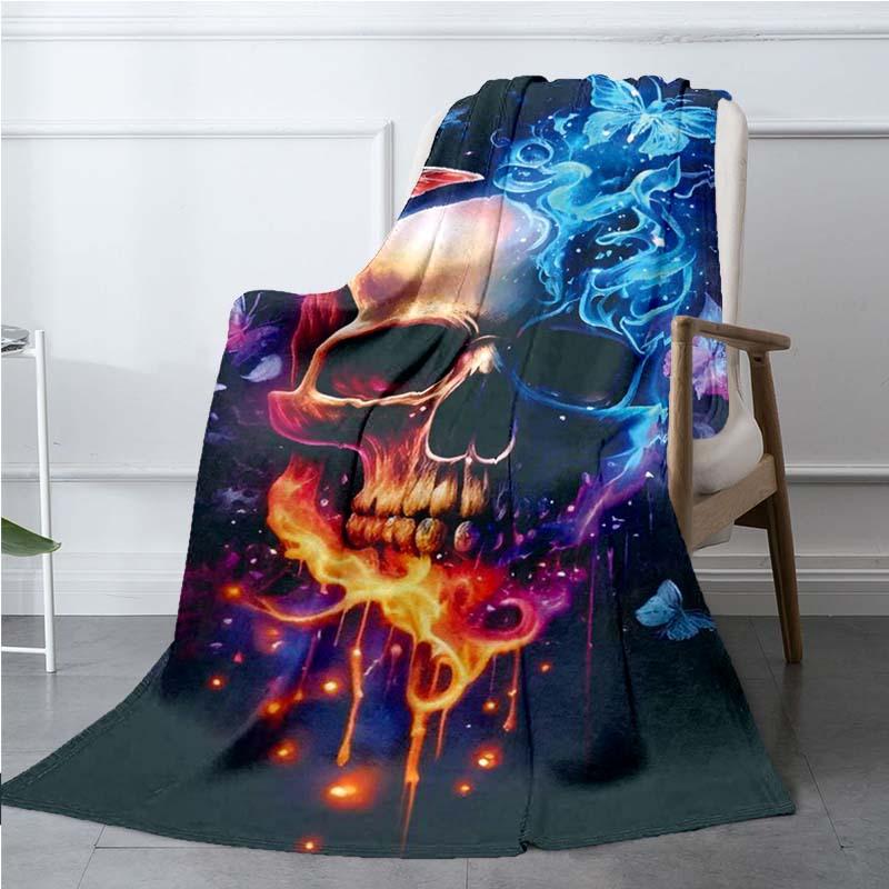 1 Piece Blanket Blue Smoke Skull Car Interior Blanket Suitable For All Seasons Cozy Warm Soft Blanket Suitable For Sofa Bed Travel Camping Living Room