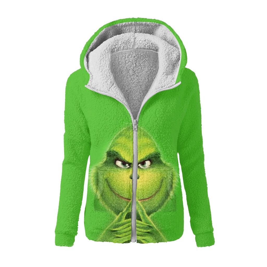 Женская зимняя повседневная модная плюшевая куртка-свитер на молнии с капюшоном и принтом