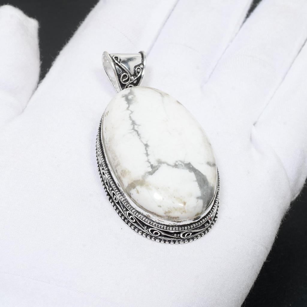 Натуральный драгоценный камень говлит, подвеска из стерлингового серебра 925 пробы ручной работы, подвеска с двойным драгоценным камнем, антикварная подвеска, подарки для женщин, подарки для ее подарков на День Благодарения