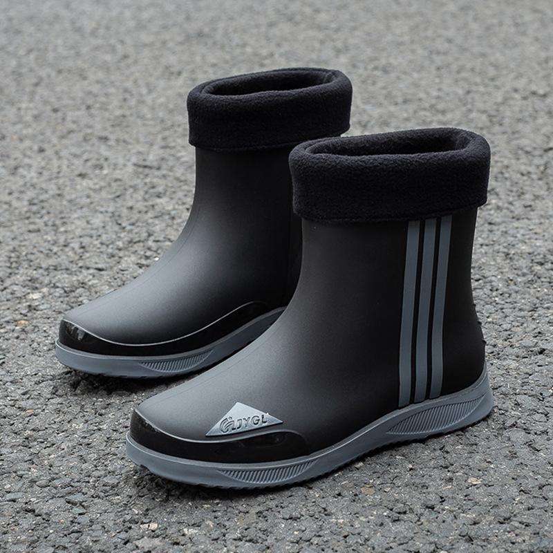 New Medium Tube Waterproof Shoes Men's Fashion Bundle Rain Shoes Velvet Outer Wear Non-slip Work Wear-resistant Rain Boots Rubber Shoes