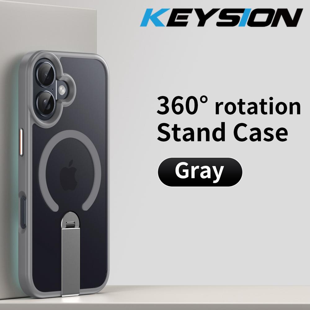 KEYSION 360 Скрытая Металлическая Подставка Магнитный Чехол для Magsafe для iPhone 17 Pro Max Air Прозрачный Матовый Ударопрочная Задняя Крышка Телефона