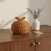 Orange-Shaped Storage Basket Decorative Wicker Box with Lid Rustic Design