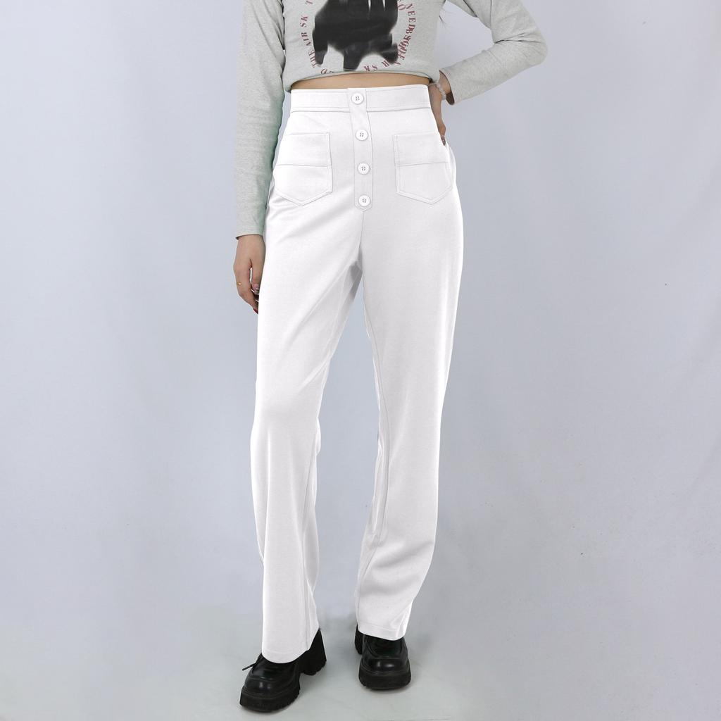 Женские повседневные прямые брюки с высокой талией и пуговицами, эластичные деловые рабочие брюки с несколькими карманами