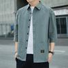 Летняя рубашка Мужская рубашка с рукавом три четверти из чистого хлопка Мужская рубашка с лацканами Однотонная Повседневная и универсальная Высококлассная мужская рубашка с коротким рукавом