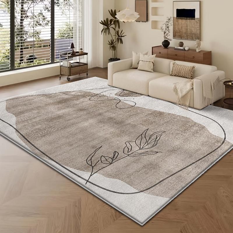 Grey Green Ink Wash Abstract Brush Stroke Modern Area Rug, Minimalist Watercolor Art Washable Large Floor Rug for Living Room