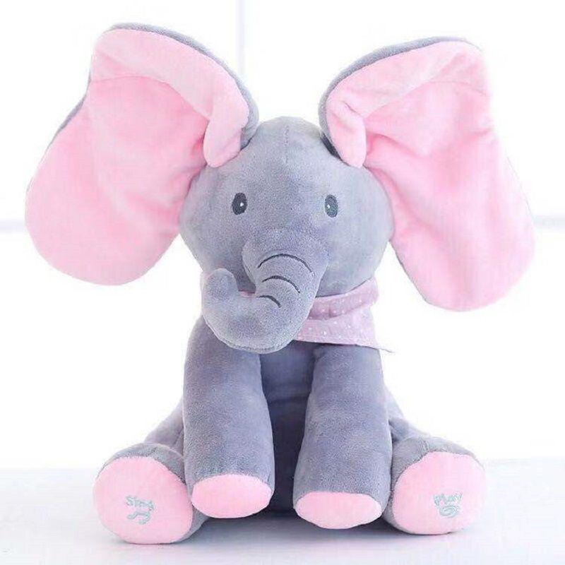 Adorable Peek-a-boo Elephant Singing Baby Plush Toy For Kids In Pink And Gray