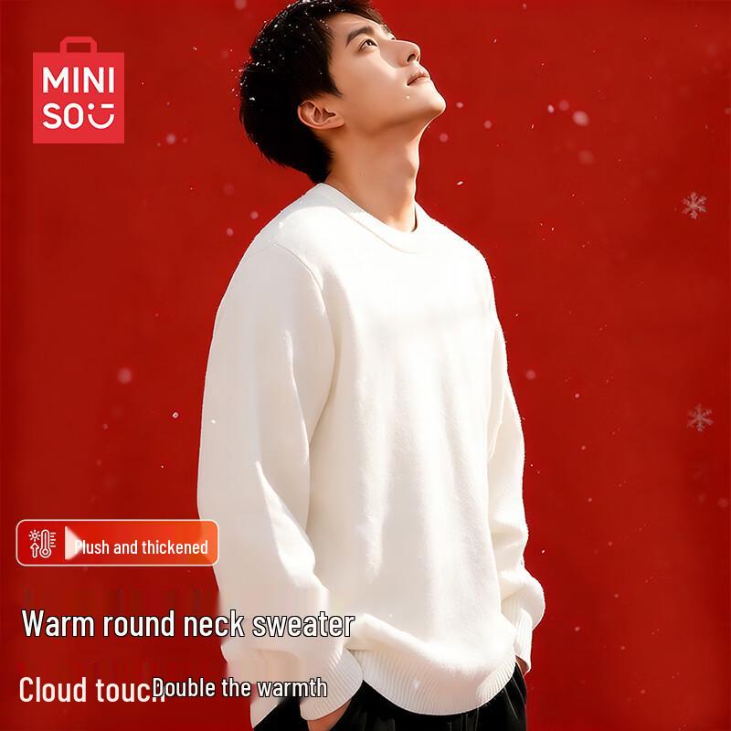MINISO Мужской зимний свитер с круглым вырезом на флисовой подкладке
