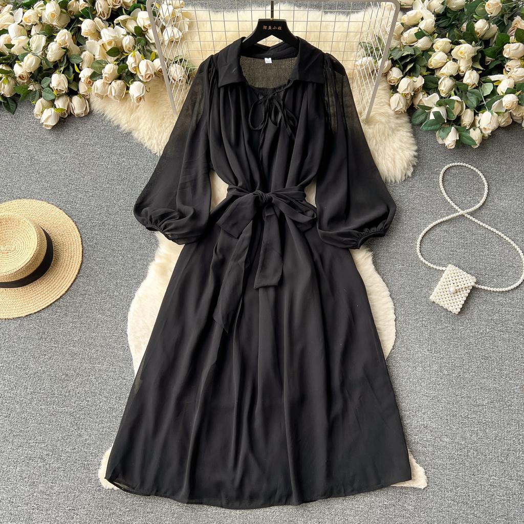 Французские шикарные платья макси для женщин с отложным воротником и рукавами-фонариками, женское летнее платье на шнуровке, женское летнее платье трапециевидной формы, Прямая поставка