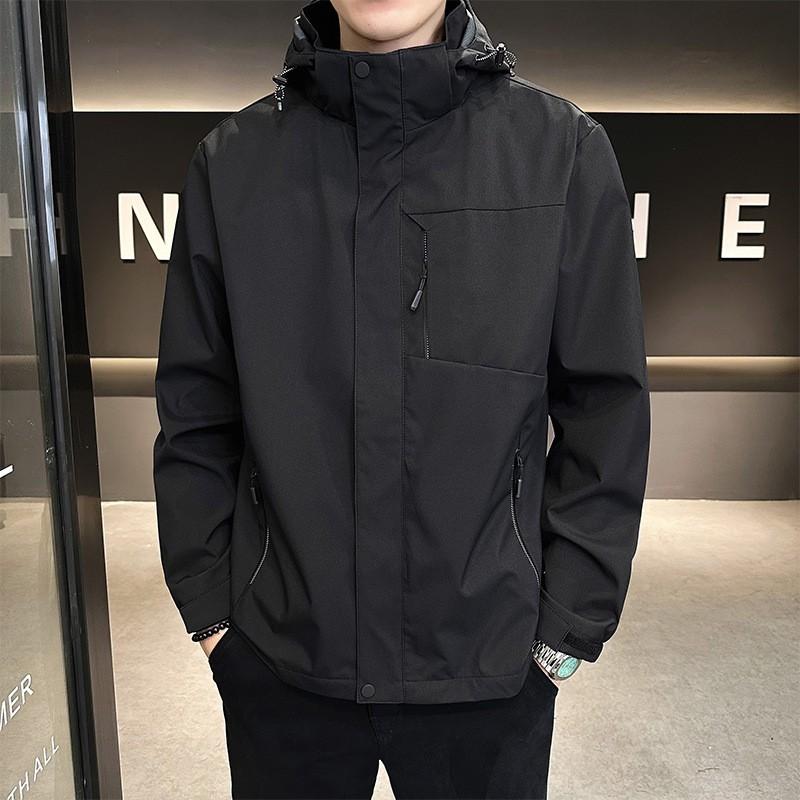 Mens Lightweight Hooded Jacket Casual Streetwear Loose Fit Windproof Water Resistant