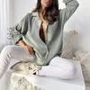 Повседневная женская рубашка, свободный однотонный топ с длинными рукавами, весна-лето, элегантные однобортные офисные женские креповые рубашки