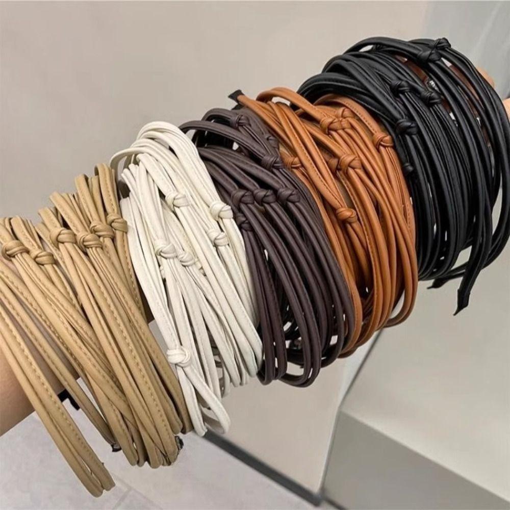 Black Brown White Knot Head Bands Thin Hair Accessories Simple Leather Headband  Girl Women