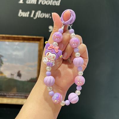 Sanrio Kuromi Бусины Цепочка для телефона Cinnamoroll Melody Брелок Милая девочка Ремешок на запястье Браслет Шарм для чехла для наушников Декор для сумки