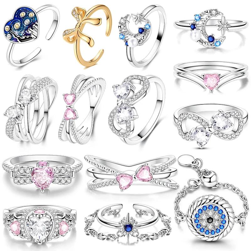 Original 925 Silver Shine Zircon Wedding Ring Simple Ring for Women Love Fashion Stackable Rings Popular Anniversary Jewelry