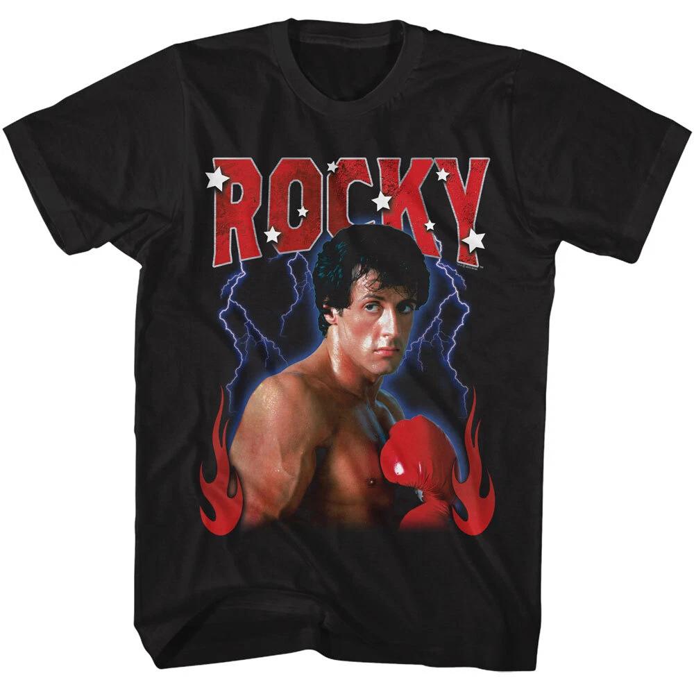 Rocky Movie Lightning Bolts Flames & Red Gloves Stars Men's T Shirt