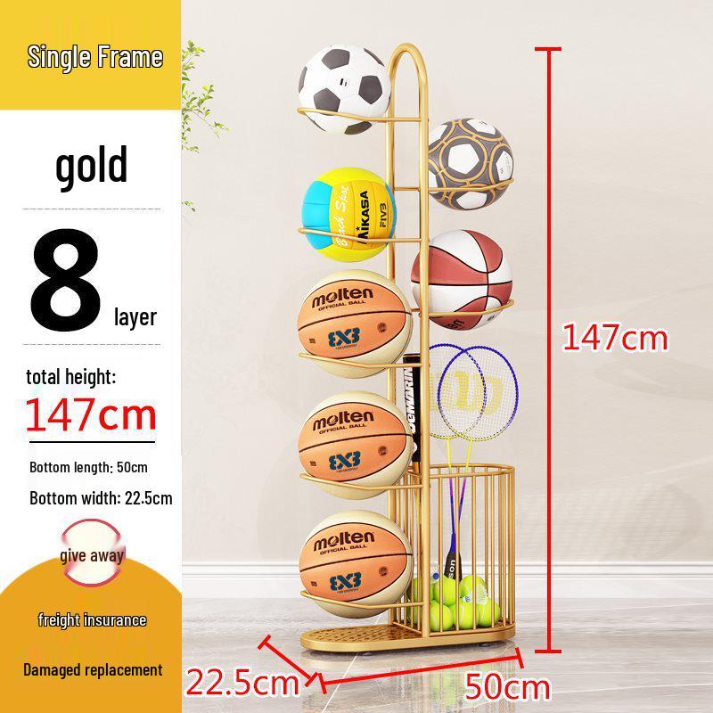 Indoor Sports Ball Storage Rack for Basketball, Football, Volleyball, Badminton & More