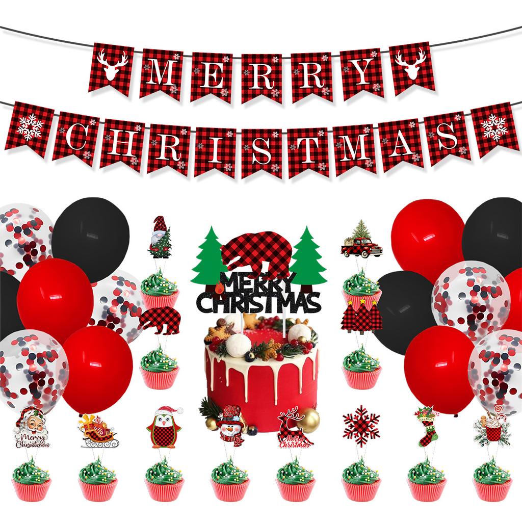 Christmas Decoration Snowflake Elk Plaid Letter Flag Spiral Balloon Set Customization