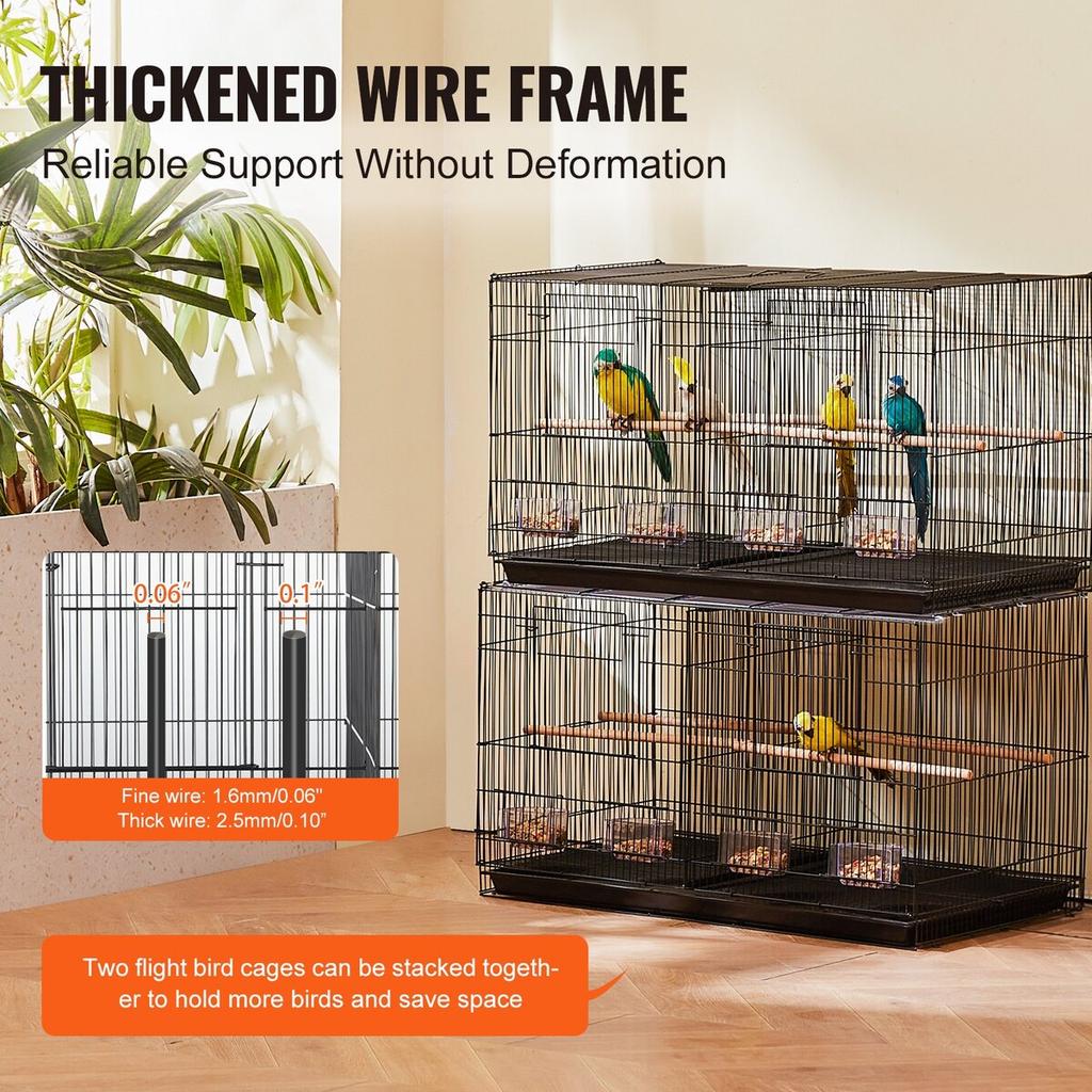 Bird Flight Cage with Divider 18 in Small Metal Parakeet Cage Black