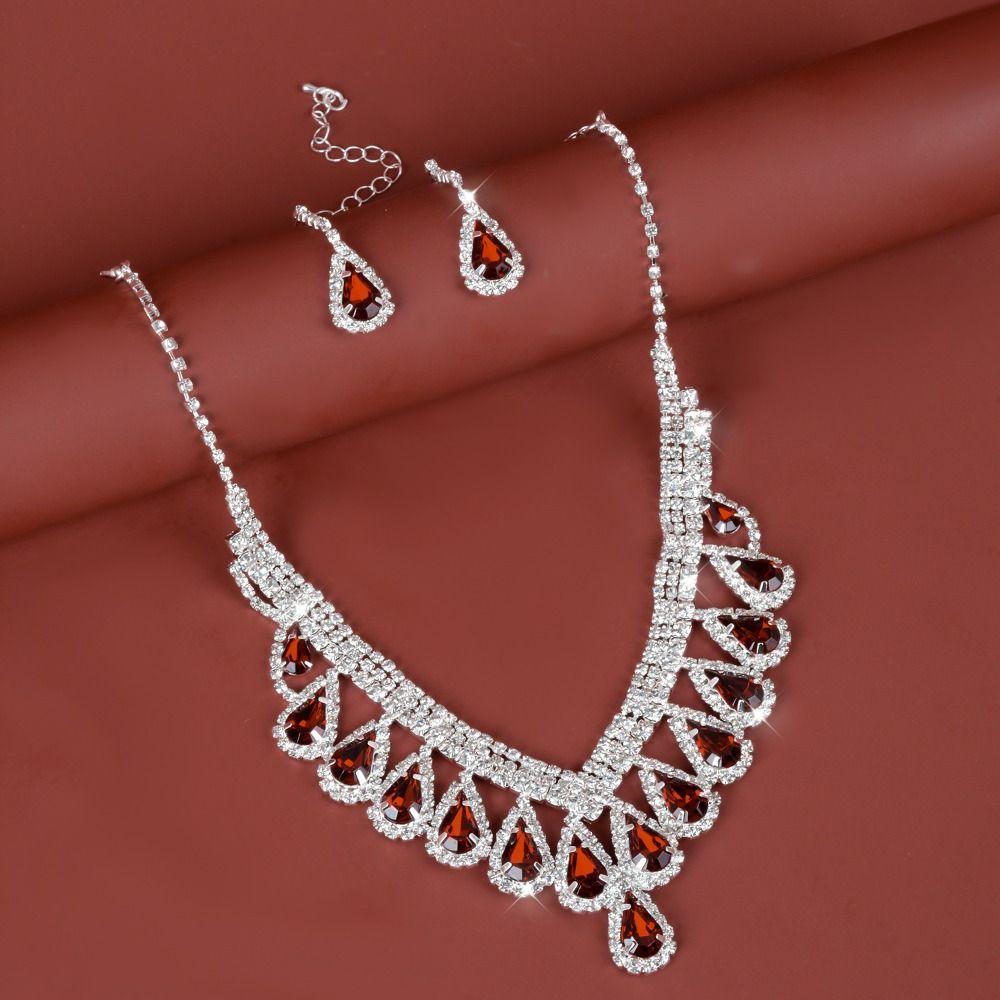 Rhinestone Crystal Jewelry Set Shining Necklace Bridal Earrings Banquet