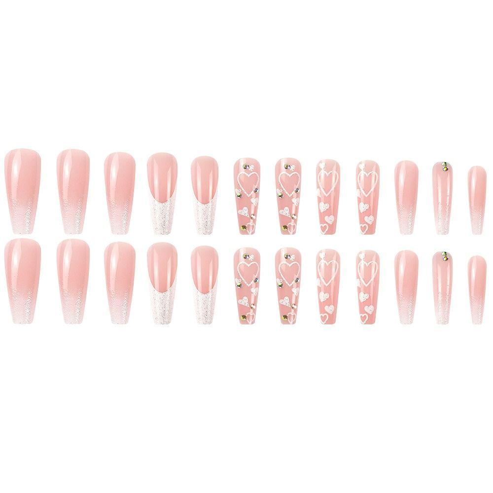 Длинные французские накладные ногти с квадратной головкой, съемные накладные ногти балерины для женщин