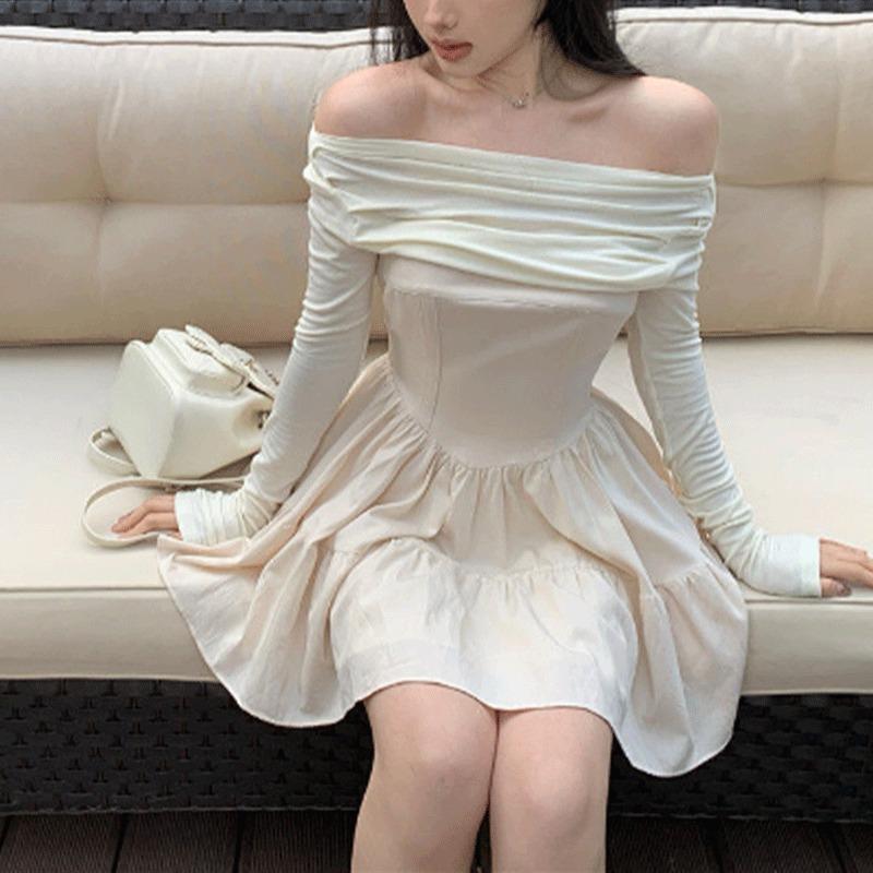 Платье с одной линией плеча и длинным рукавом, женское весеннее платье в стиле французской светской львицы, утягивающее талию, платье Peng