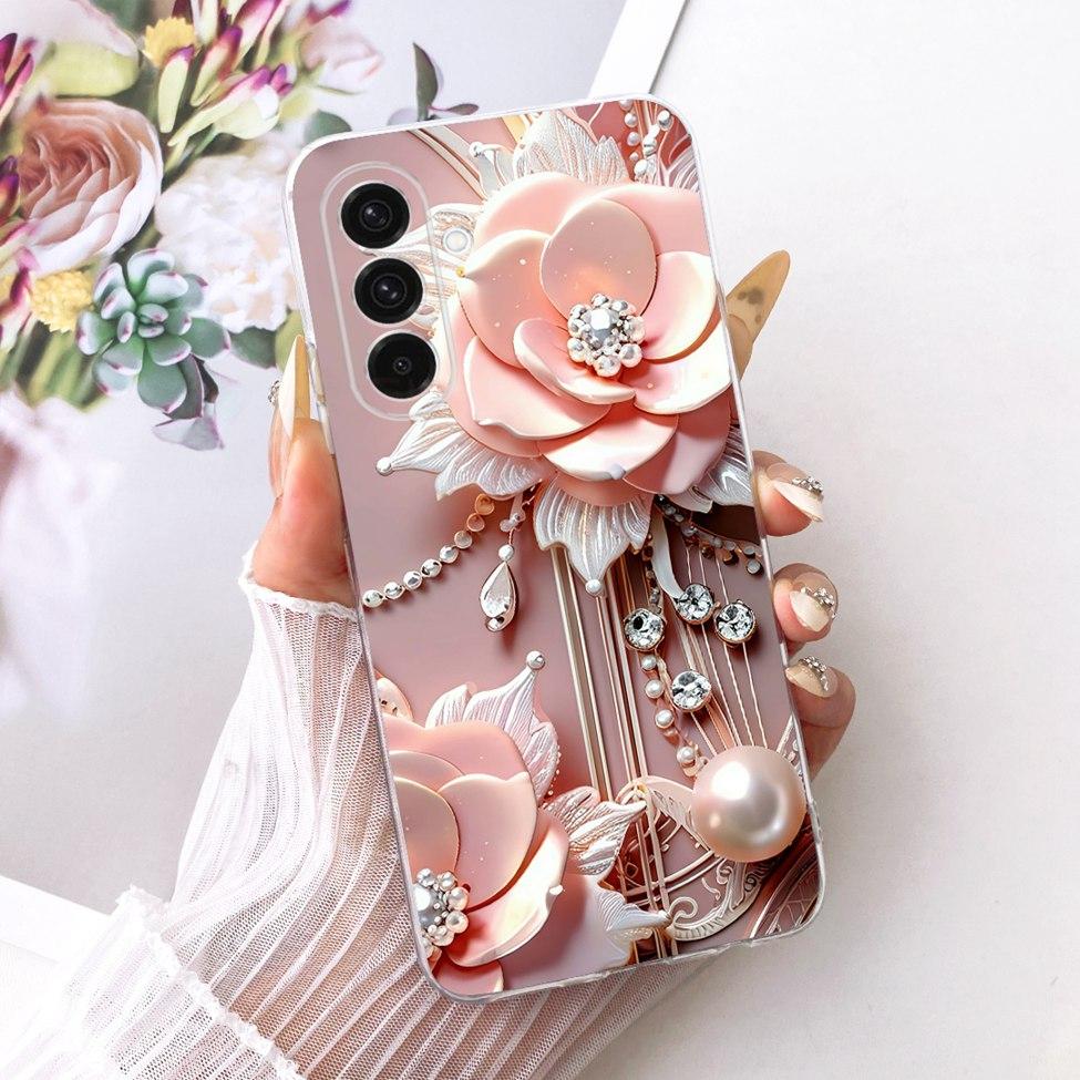 Clear For Samsung A26 SM-A266E SM-A266B Case For Samsung Galaxy A26 Cover Luxury Fashion Flowers Cute Kawaii Painted