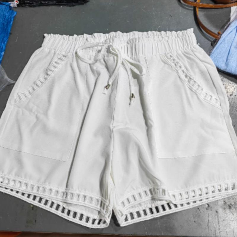 Хлопковые льняные шорты, женские брюки, однотонные тонкие полые шорты с карманами и узкой талией, пляжная одежда белого цвета