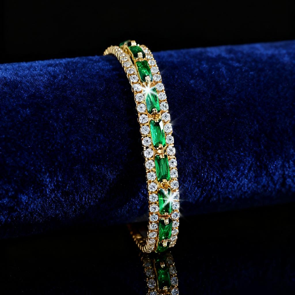 Three rows of tennis chain bracelet men's and women's fashion full of diamond green zircon bracelet jewelry
