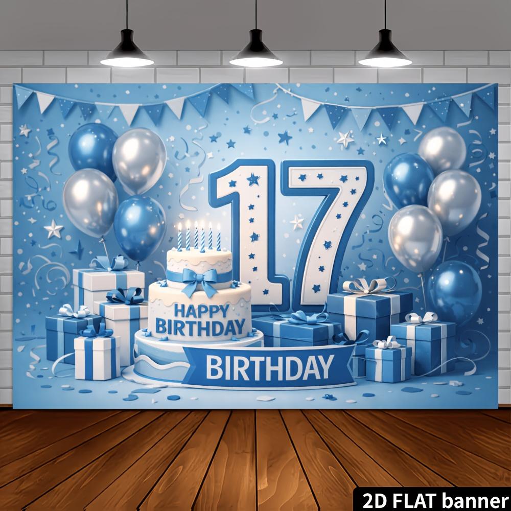 Фон для баннера на 17-й день рождения, 2D, сине-белая тематика дня рождения yzb
