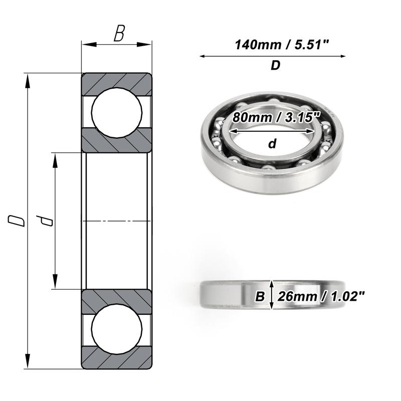 Motoforti 6216 & Deep Groove Ball Bearings P5 80x140x26mm Lubricated Bearings Open Type Silver Tone Scooter Skateboard Wheel