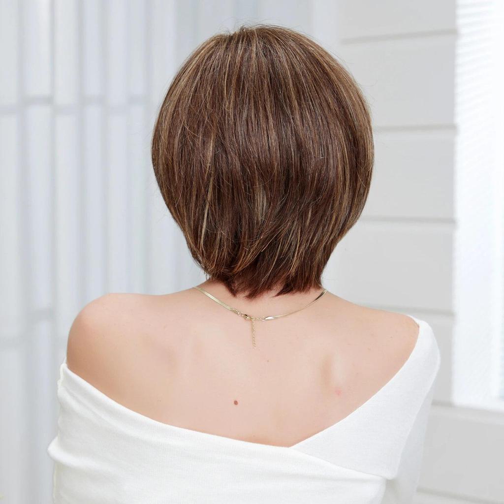 Короткие коричневые смешанные светлые парики из натуральных волос, прямые парики Боба с челкой, человеческие волосы, термостойкие для женщин