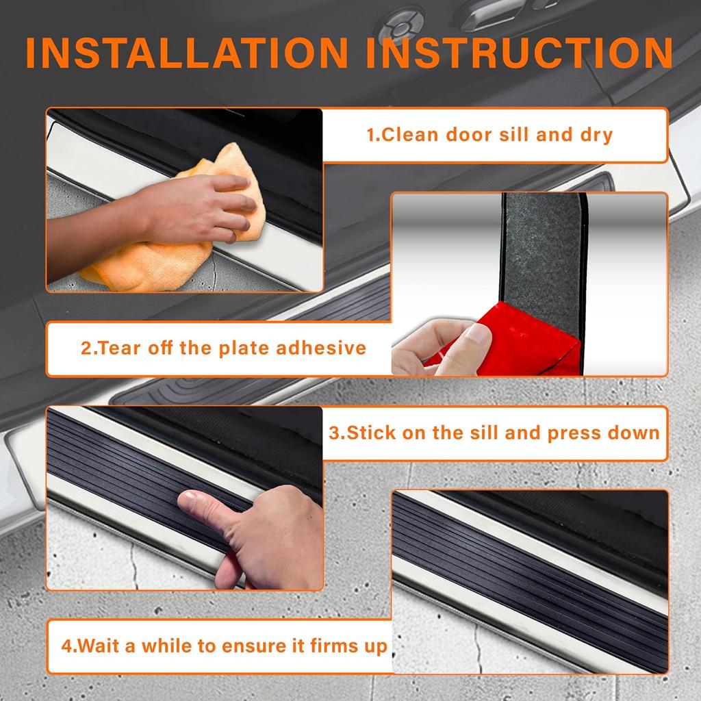 4PCS Car Door Sill Protector, Universal Threshold Protection For Cars, Automotive Rubber Scratch Resistant Entry Sill Guards, Doors Edge Step Dust