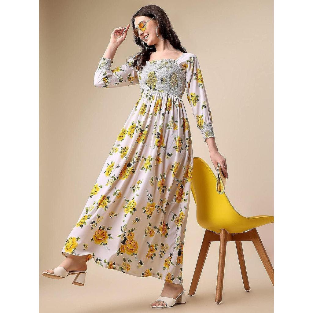 Sheetal Associates Women's Floral Printed Crepe Full Length Dress