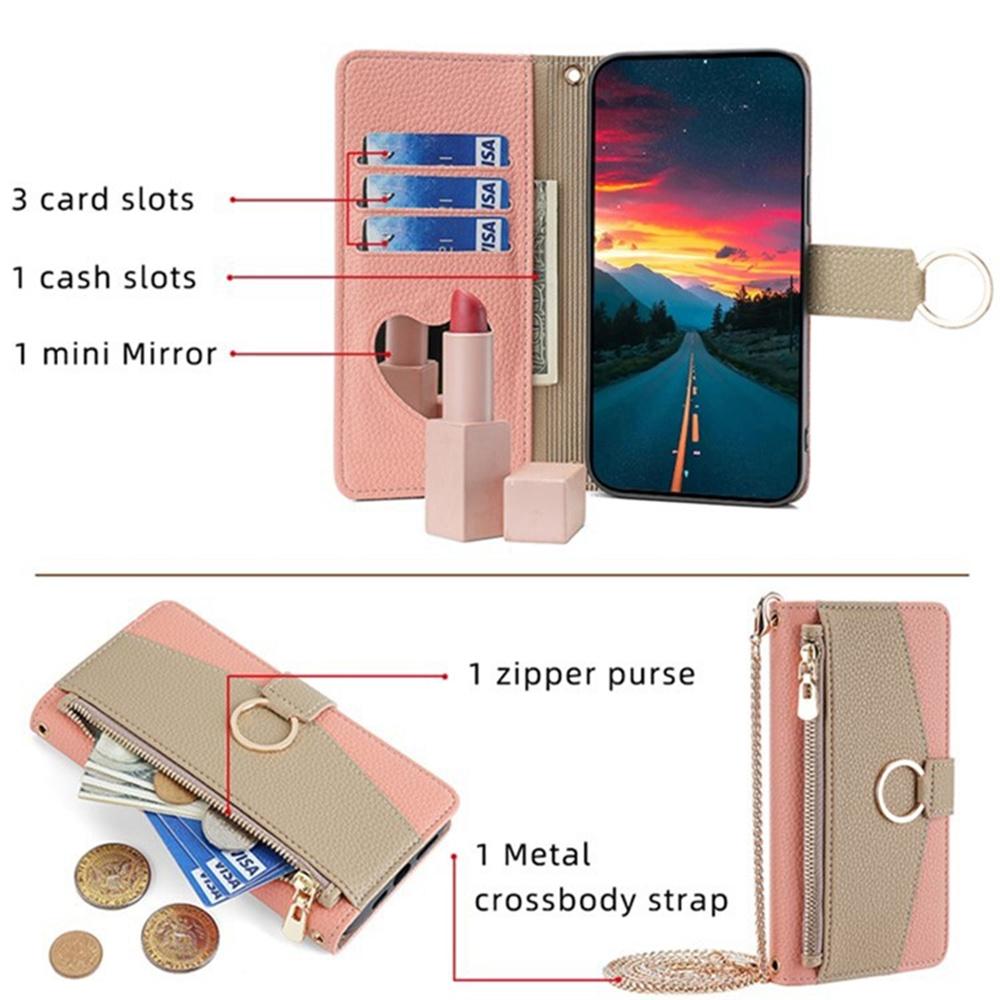 For Samsung Galaxy S25+ Case Mirror Wallet Leather Phone Cover with Chain Shoulder Strap