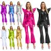 Metallic Shiny Bell Bottom Jumpsuit for Women S-3XL: Disco Style Romper with High Waist & Long Sleeves, Halloween Costume