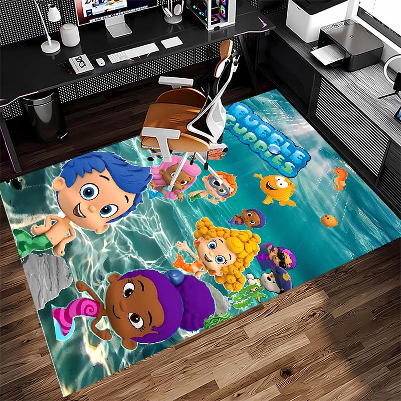 1pc Bubble Guppies Print Area Rug - Soft,Washable Non-Slip Indoor Mat for Office Chairs,Living Room,Home Office Decorative Rug