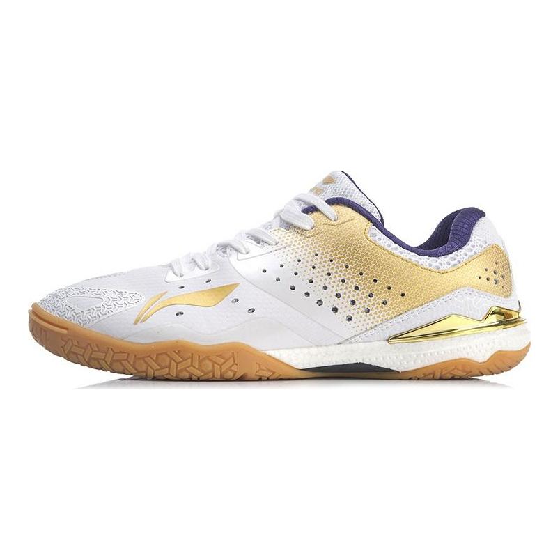 Li Ning Qilin Устойчивые к истиранию Нескользящие Низкие Тренировочные Кроссовки Унисекс Белый Золотой APPP001-2