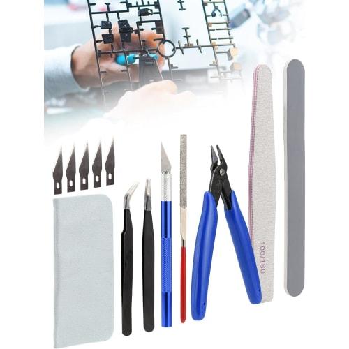 Mellbree Plastic Model Tool Kit for Beginners, 9-Piece Set Includes Thin-Blade Nippers, Files, Precision Tweezers, and a Design Cutter with Storage Ca
