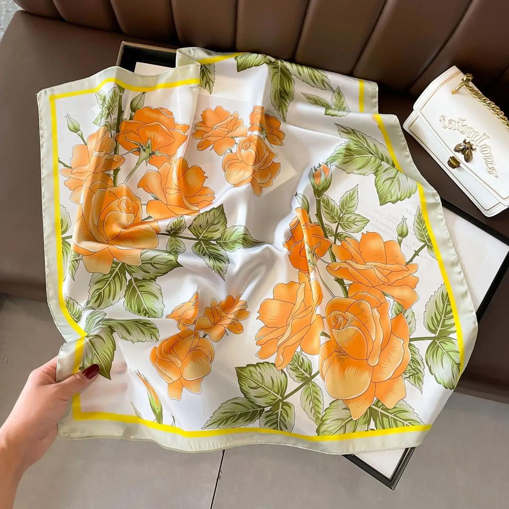 Plaid Silk Square Scarf Women Satin Shawl Wrap Hijab Female Hair Band Wrist Luxury Headkerchief 70*70cm Echarpe Bandana