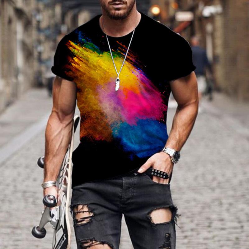 Summer Colorful 3D Digital Printed Short Sleeve Casual Loose Round Neck T-Shirts Men’s