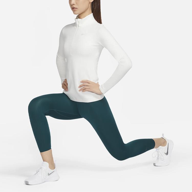 Nike Профессиональная повседневная спортивная тренировочная футболка с длинным рукавом и воротником-стойкой для женщин, белая CU4330-133