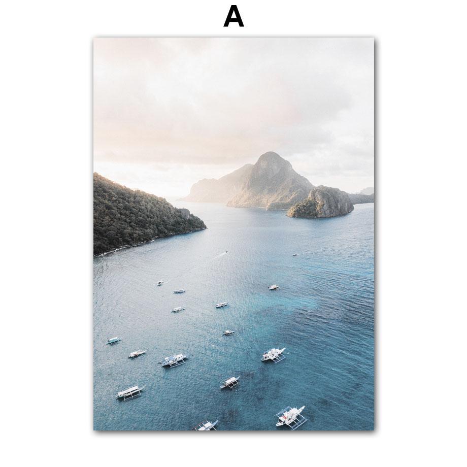 Волна, песок, синий пляж, лодка, настенная живопись, холст, плакаты на скандинавскую тему и принты, украшения для гостиной, дома, фотографии