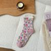 New Autumn and Winter Women Socks Floral Print Vintage Middle Tube Socks Japanese Fashion Harajuku Retro Sweet Girl Ruffle Socks