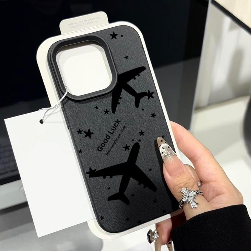 Чехол из ТПУ с рисунком самолета и текстурой из кожи для iPhone 16 Pro Max 15 Pro 14 13 12 11, мягкий матовый противоударный, защита линз, тонкий чехол для телефона