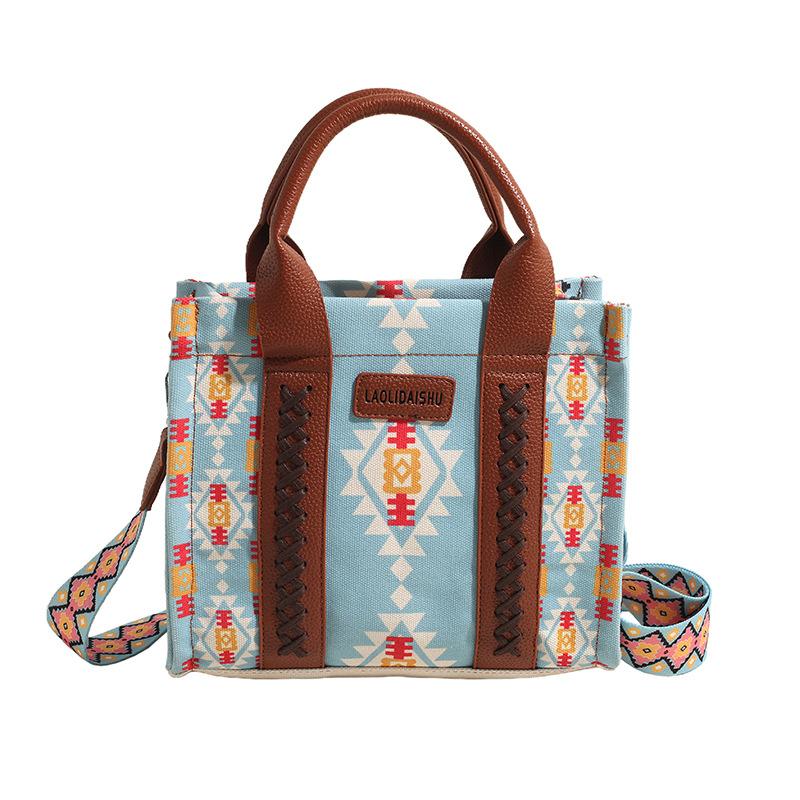 European and American Vintage Print Canvas Bag Trendy Women's Shoulder Bag Handheld Crossbody Bag Large Capacity Tote Bag
