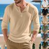 Мужская футболка-henley в рубчик с длинным рукавом, 3-пуговичная планка с вырезом, мягкая фактура в рубчик, универсальный пуловер в стиле business-casual для повседневной носки