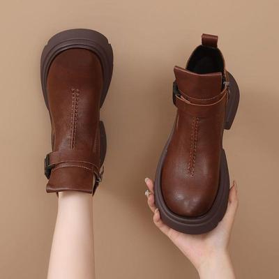 Женские ботинки челси на толстой подошве в британском стиле 2025 - осенне-зимние ретро ботильоны с круглым носком