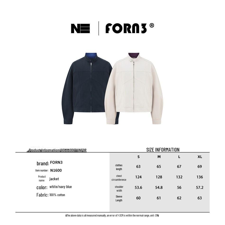 FORN3 Men's Retro Cotton Harrington Jacket - Casual Loose Fit, Stand Collar, Spring/Autumn Trendy Workwear (N1600)