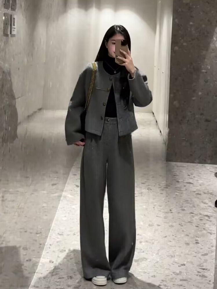 Женский твидовый костюм Осень/Зима: Комплект пальто в стиле «маленькая парфюмерия» и брюк широкого кроя