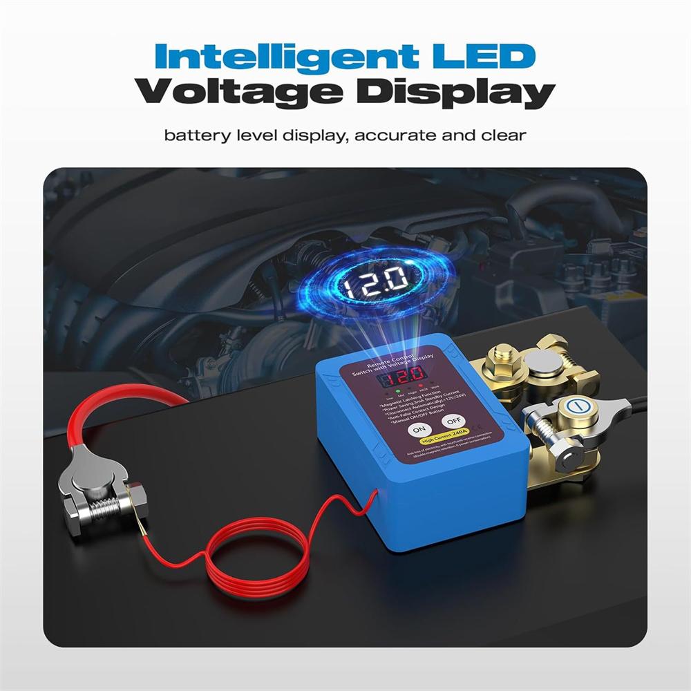 240A Car Battery Disconnect Switch LED Voltage Display Wireless Remote Control